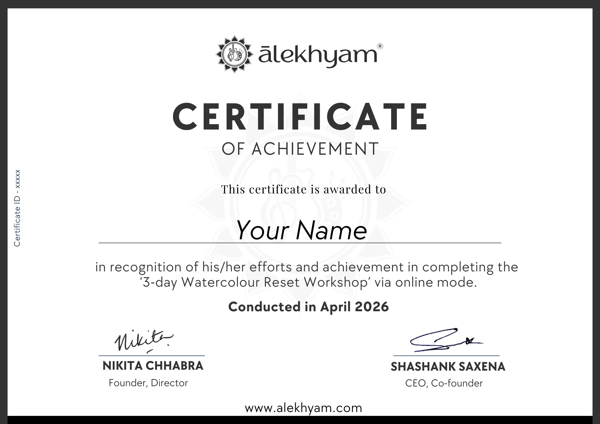 Alekhyam certificate preview
