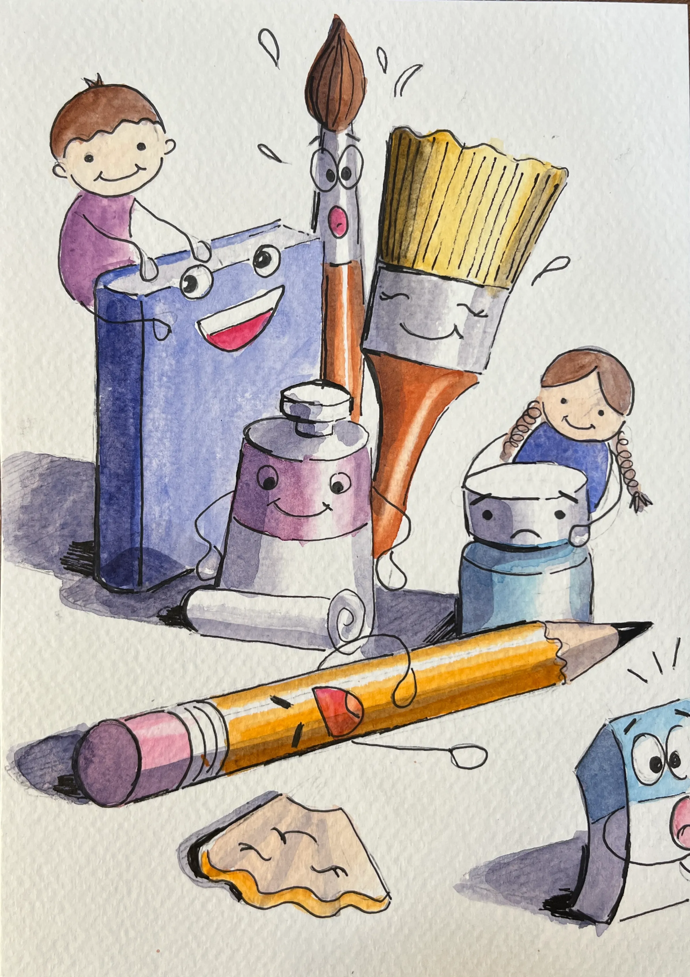 Blue and yellow acrylic artwork created in an Alekhyam lesson