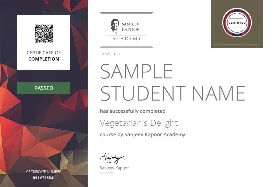 Sanjeev Kapoor Academy certificate
