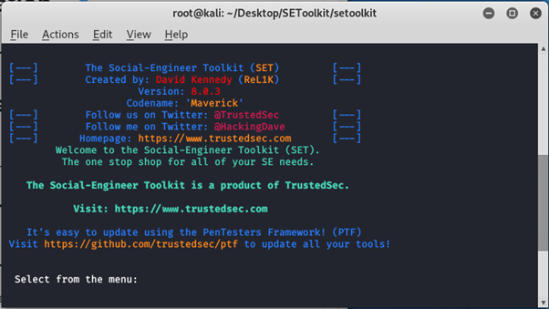 تشغيل SETtoolkit والبدء بإدخال