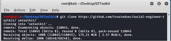 استنساخ SET من GitHub إلى دليل setoolkit.