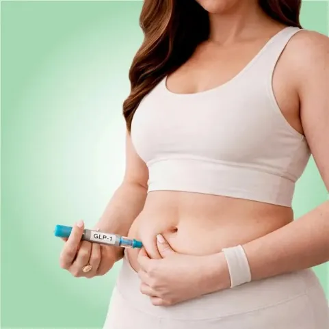 Woman measuring waist showing GLP-1 fat loss results